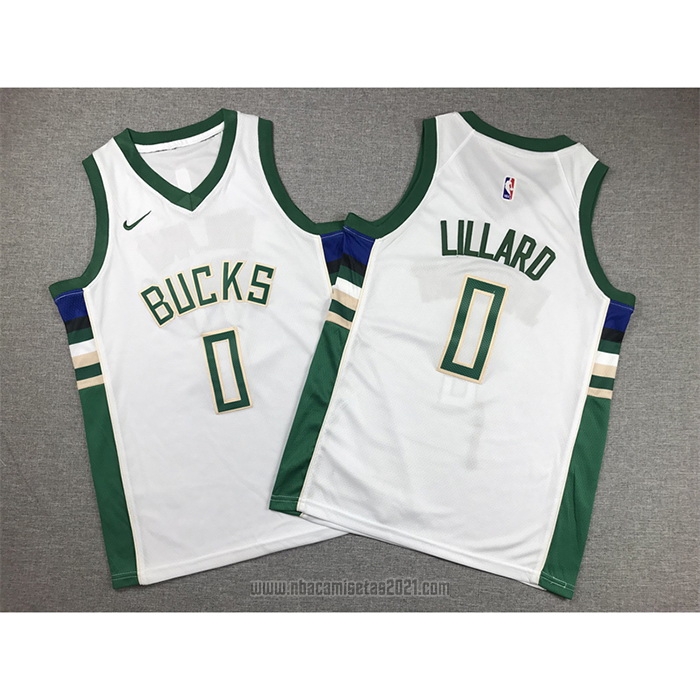 Camiseta Nino Milwaukee Bucks Damian Lillard #0 Association 2022-23 Blanco